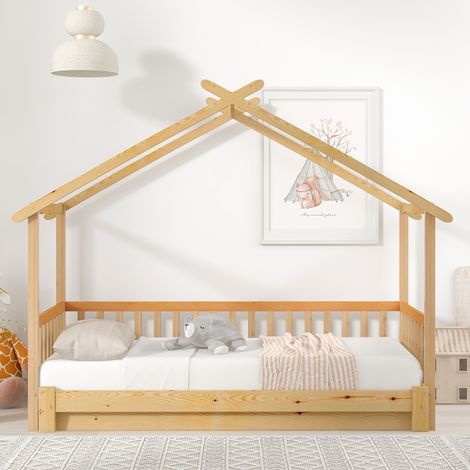 Cama infantil extensible 90×200 cm, cama individual y doble, madera, Natural (1/5)