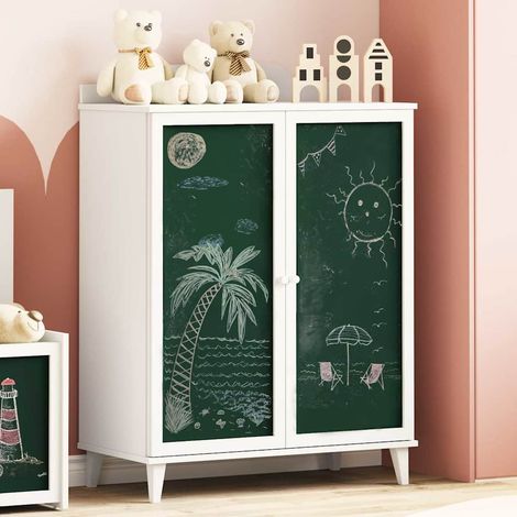 vidaXL Cabinet avec deux portes et façade en tableau noir ROROS Blanc (1/5)