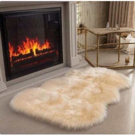 Tapis Décoratif Fluffy Imitation Mouton 60x90 cm Confortable Antidérapant Pour Canapé Lit Bureau Style Bohème (1/4)