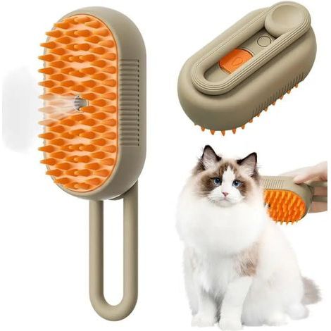 2025 Multifunctional Pet Brush: Detangling and Hair Removal – 3-in-1 Grooming Brush with Massage Function for Cats and Dogs (Khaki) – AquaForge