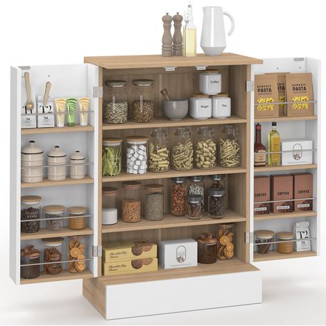 Cassettiera bassa da cucina ALTO H.90 cm con contenitori bianchi e in legno