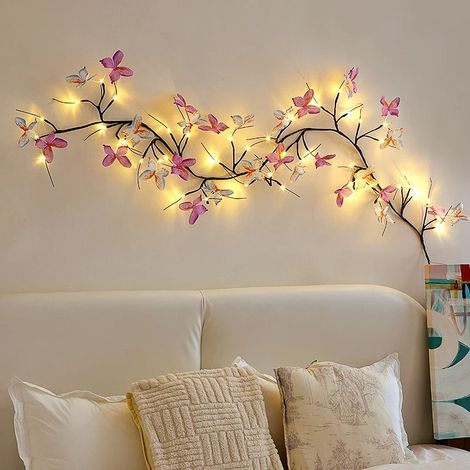 Guirlande lumineuse en brindilles de saule forme papillon 36 perles LED 1 6 mètre long 8 modes d'éclairage lumière blanche chaude (1/4)