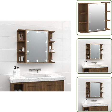 Armadio per trucco - vidaXL Mobile a Specchio con LED Rovere Marrone 70x16,5x60 cm - Armadio per oggetti