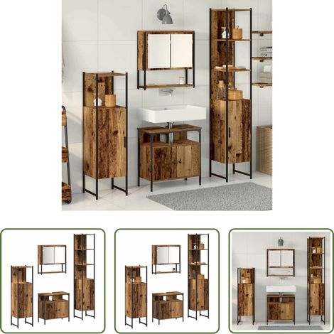 Altholz - Badezimmermöbel Set mit Regal 4 pcs Altholz Holzwerkstoff (1/5)