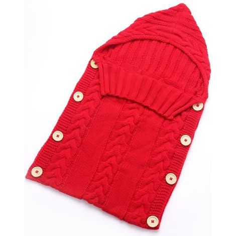 Sac de couchage pour bébé tricoté en laine - Rouge - 70 x 140 cm - Confortable et pratique (1/4)