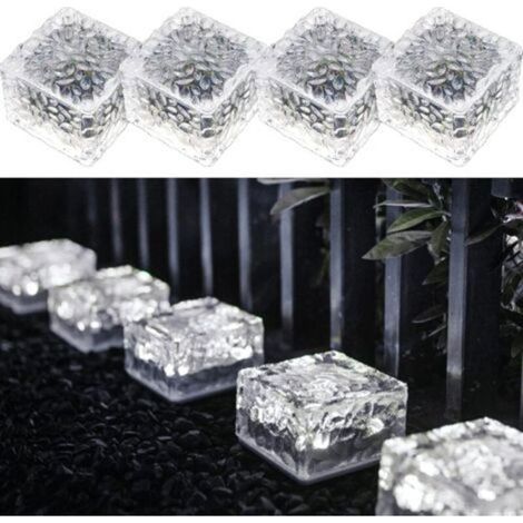 YUIT-Paquet de 4 lumières solaires en brique de PVC à lumière blanche froide, lumières de brique solaire à LED avec capteur de lumière, lumières solaires marche/arrêt pour la décoration extérieure de (1/4)