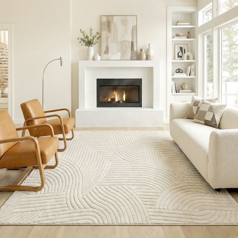 Tapis salon 200 x 140 cm, tapis à poils épais géométrique, moelleux et antidérapant, crème (1/5)