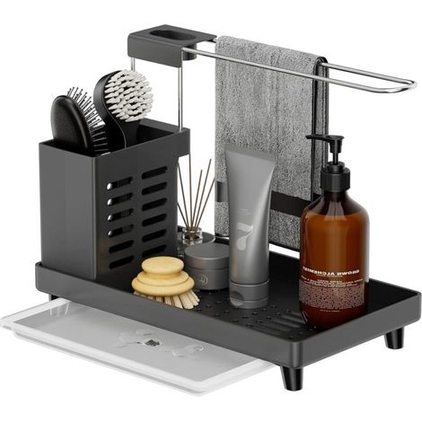 CSPARKV (Noirmm)Porte Eponge Evier Cuisine Organisateur - Rangement Evier Cuisine Convient pour Les D'évier Evier Cuisine, Les Salles de Bains et Les Plans de Travail.