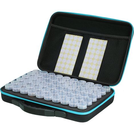 Aufbewahrungsbox für 60 Flaschen zur Verwendung mit Zubehör, Werkzeugen, Perlen und Schmuck für Diamantmalerei auch als Handtaschenbehälter mit Reißverschluss geeignet. (1/2)