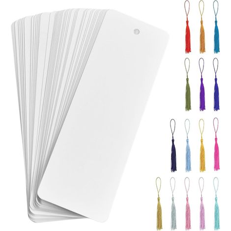 Lot de 60 marque-pages vierges en papier avec 60 pompons colorés pour bricolage, étiquettes cadeaux, filles, garçons, enseignants, famille, cadeau d'adieu (blanc) (1/5)