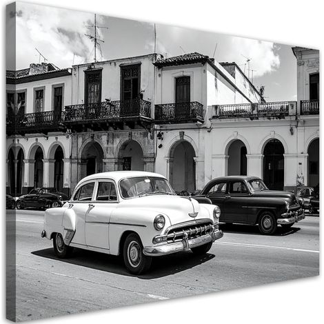 Image sur Toile, Voitures rétro garées dans une rue de La Havane Cuba,30x20 (1/4)