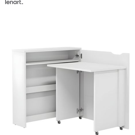 Lenart Bureau extensible avec rangement 90cm OFFICE CONSUS SLIM CW02P blanc brillant droit (1/4)
