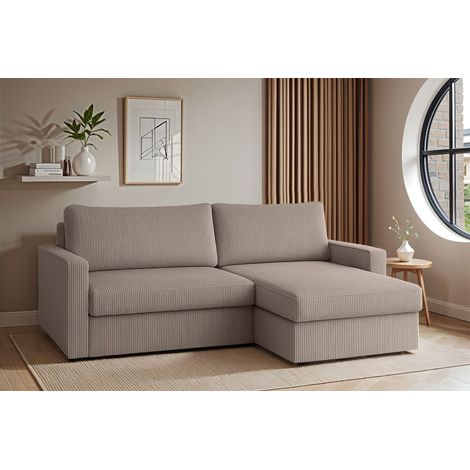 Ecksofa Sofa mit Schlaffunktion BENDIK Stoff Poso Beige Ottomane Rechts (1/3)