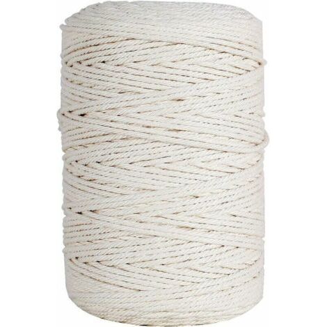 3mm x 200m, 100% Coton Fil Macramé Ficelle Cordelette, Macrame Corde pour Tricotage DIY Décoration Murale Porte Plante Emballage Cadeau, Beige