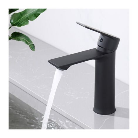 Schwarzer Waschtisch-Einhebelmischer für Warm- und Kaltwasser im Badezimmer, Edelstahl (mit 80 cm Schlauch) (1/4)