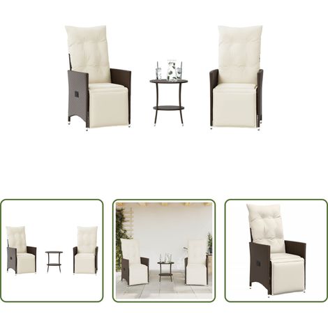 Gartentisch - 3-tlg. Bistro-Set mit Kissen Braun Poly Rattan (1/5)
