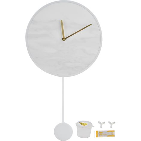 Horloge murale balancier moderne cadre métal motif marbre ardoise blanche silencieuse 30x30cm (1/5)