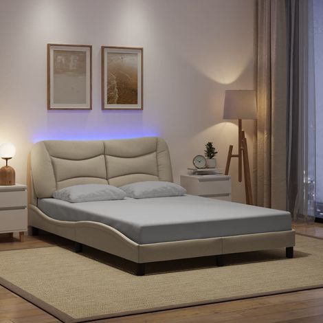 Cadre de lit avec LED sans matelas-Structure de lit avec lumière crème 140x190 cm tissu 475869 (1/5)