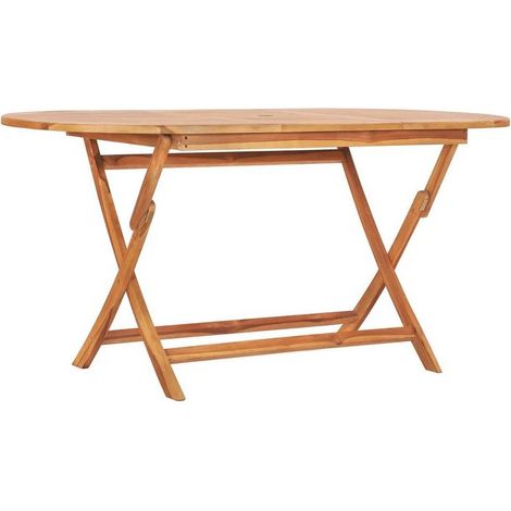 Table de jardin ovale pliable teck massif clair poncé Kounjo (1/4)
