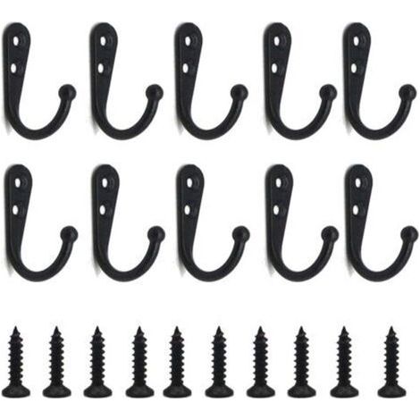 Lot de 20 crochets muraux noirs avec vis pour suspendre les clés de serviette de peignoir de poche pour gagner de la place (1/4)