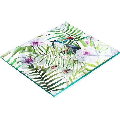 Tagliere da cucina decorativo in vetro con motivo tucano tropicale, 60x52 cm (1/5)
