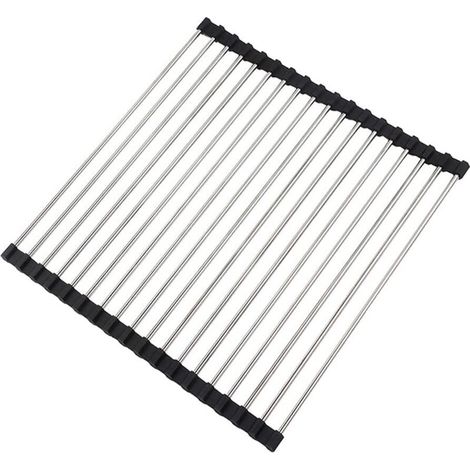 Scolapiatti da cucina, scolapiatti pieghevole, scolapiatti da cucina in acciaio inox, scolapiatti da appoggio per lavello, tappetino scolapiatti, 43 x 35 cm