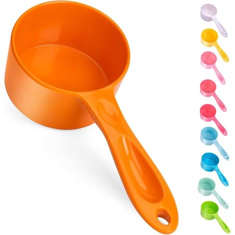Cuillère à nourriture robuste en mélamine pour chiens, chats, oiseaux, tasse à mesurer, longue poignée confortable 50 g orange (1/5)