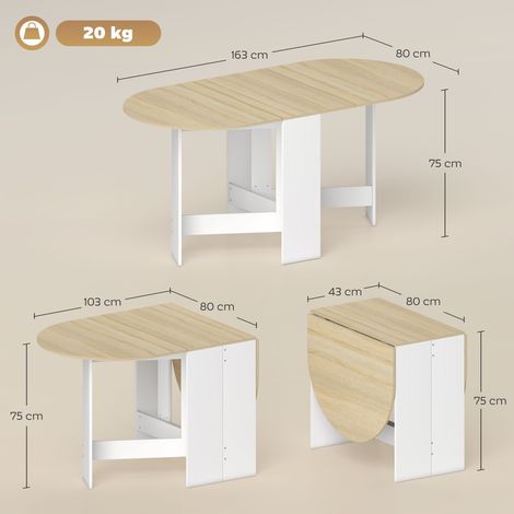 Table à manger pliante, table pliante cuisine ovale jusqu'à 6 personnes, pour petits espaces, salle à manger, bois naturel (1/5)