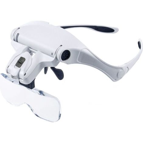 Loupe à 2 LED - Loupe frontale éclairée pour la lecture, pour tous travaux de précision, réparations, couture, bijoux, montres et artisanat - 5 lentilles amovibles (1,0x à 3,5x)