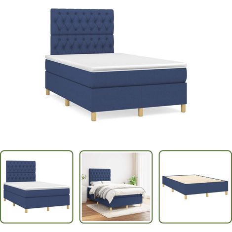 vidaXL Kopfteil - Boxspringbett mit Matratze Blau 120x190 cm Stoff (1/5)