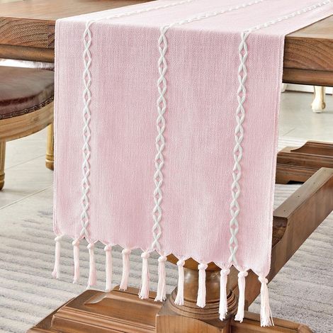 Chemin de table bohème 33×120 cm rose
