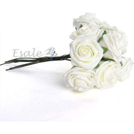 Bouquet 10pcs Fleur Artificiel Roses Mousse Blanc du Lait Déco Mariage Mason (1/3)