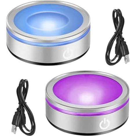 Lot de 2 bases lumineuses LED multicolores pour spectacles 3D en cristal - Collections d'art - Présentoir de bijoux avec interrupteur tactile (rond)