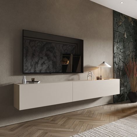 Wandregal Gava, Modularer Wohnzimmer-Schrank, 2 Regalböden, Klapptüren, Beige (1/3)
