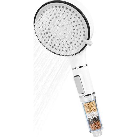 Pommeau de douche avec filtre, économie d'eau, haute pression avec 5 types de jet, pulvérisateur à main anti-calcaire, type jet de pluie pour eau dure, chlore résiduel, métaux lourds (1/5)