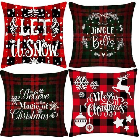 Taie D Oreiller - 45 x 45 Cm - Coton Et Lin - Theme Noel - Decoration Salon Chambre - Lot De 4 (1/5)