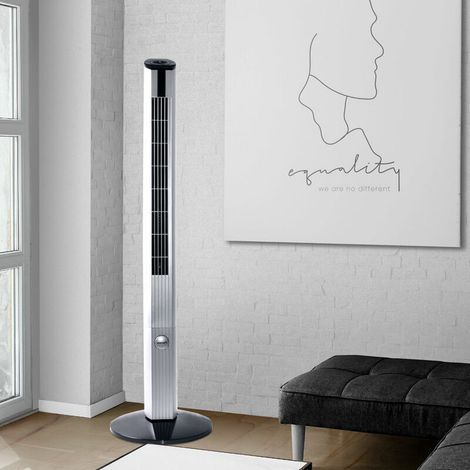Ventilateur sur pied 3 vitesses – Fonction pivotante 65° – Moteur silencieux 50W – Argent-noir – H 125 cm – Pour salon et chambre – Bestron (1/4)