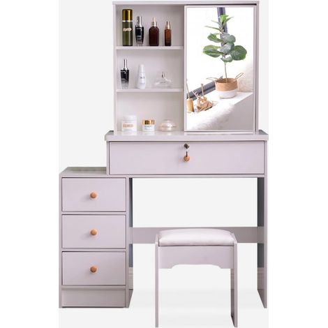 Schminktisch mit Schiebespiegel und Hocker für Schlafzimmer Abby