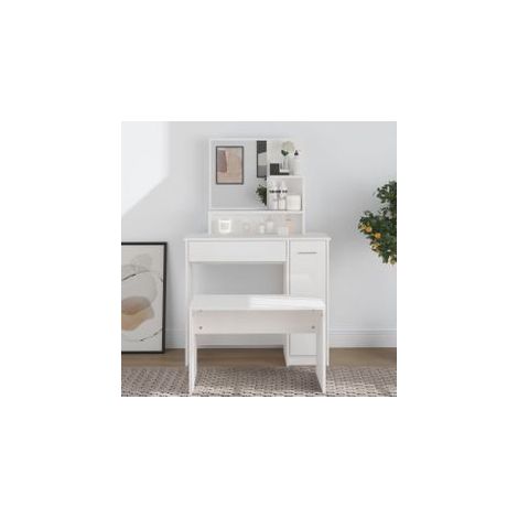 Coiffeuse avec miroir Blanc brillant 86,5x35x136 (1/5)
