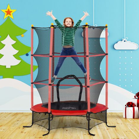 Trampolino per bambini dai 3 anni in su, Ø163 cm, con rete di sicurezza e telaio in acciaio, portata massima 50 kg, per uso interno ed esterno, colore rosso.