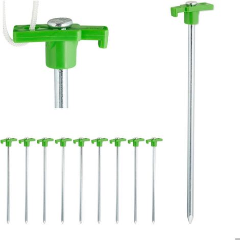 Sardines, set de 10, Ancrage pour les sols durs 25 cm, Piquet, Acier zingué, Vert clair