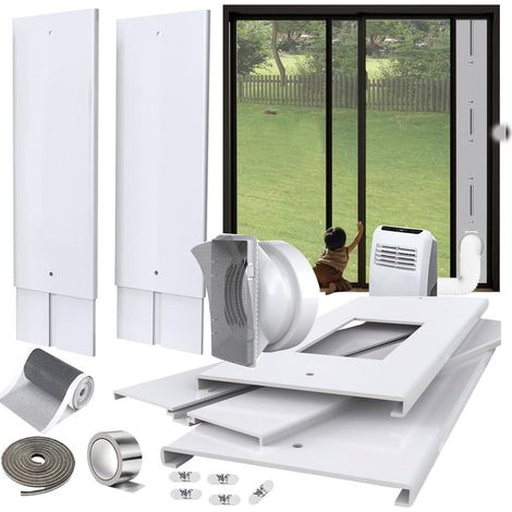 Kit Calfeutrage Fenêtre Climatisation réglable 260cm + Raccord Universel adaptateur 13/15cm,calfeutrage porte fenêtre climatiseur filtre écran, Iso. Thermo/Acoustique, Évac. Chaud, Démontable