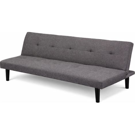 Divano Letto Basso 3 Posti da 165x76x65 cm con Schienale Reclinabile - Divano da salone in tessuto effetto lino Grigio e struttura in legno - Portata (1/5)