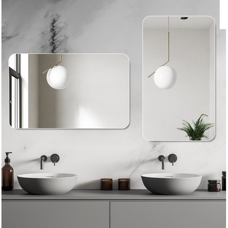 Specchio da bagno 90x70 cm in vetro argentato, installazione flessibile, moderno FloraGrace (1/5)