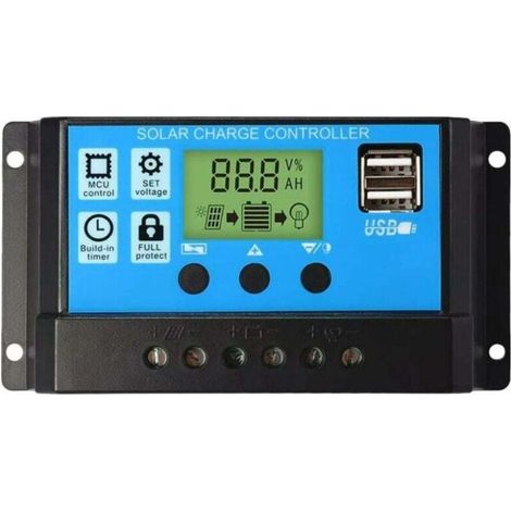 Solarladeregler, 12 V/24 V, 30 A, LCD-Bildschirm, zwei USB-Anschlüsse
