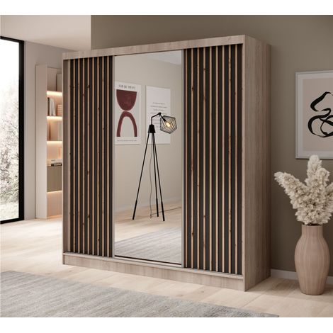 Schiebetürenschrank Schrank BRITE in Sonoma Eiche- Schwarz 200x215x61 cm (1/4)