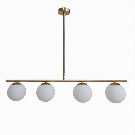 TRADE SHOP - Lampadario A Sospensione Oro Con 4 Sfere Bolle Bianche In Vetro Attacco G9 33917 -