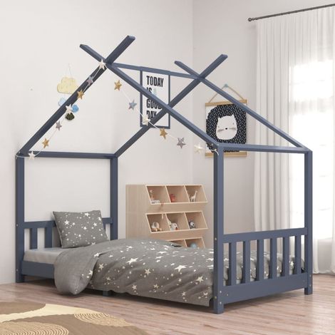 Lit cabane-90 x 200 cm, Cadre de lit d'enfant Gris Bois de pin massif PDKEI84528 (1/5)