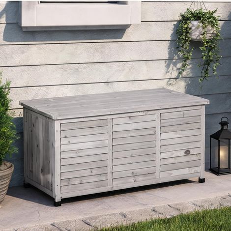 Coffre de jardin 127 cm en bois gris clair résistant à l'eau (1/5)