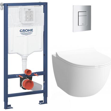 Grohe Pack WC Bâti-support + WC sans bride SAT Infinitio 2.0, fixations invisibles + Plaque chrome (RapidSL-Infinitio2-1)